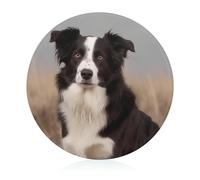 Tagliere rotondo in vetro temperato Border Collie, tagliere da cucina unico per pizza, verdura, frutta, formaggio e salumi