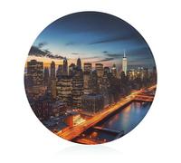 Tagliere rotondo in vetro temperato con paesaggio di New York, tagliere da cucina unico per pizza, verdura, frutta, formaggio e salumi