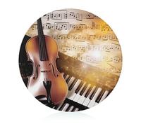 Tagliere rotondo in vetro temperato per pianoforte, violino, note musicali, taglieri da cucina unici per pizza, verdura, frutta, formaggio e salumi