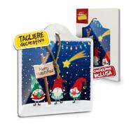 Tagliere Sottopentola Natalizio in Ceramica, Idee Regalo Natale Originali Donna, Mamma e Nonna, per Casa e Cucina, Personalizzati con Illustrazione Originale Elfi Merry Christmas