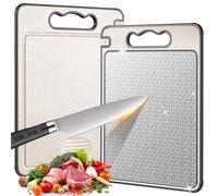 Tagliere su entrambi i lati, in acciaio inox 304 e paglia PP, robusto, design a rete antigraffio per la manipolazione separata di carne e verdure, lavabile in lavastoviglie (36,5 x 25 cm)