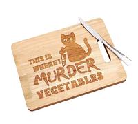 Tagliere | Taglieri spessi - Vassoio in legno con motivo a coltello e gatto nero per un'atmosfera di Halloween, per triturare, tagliare e tagliare