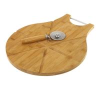 Tagliere Vassoio Pizza in Legno di Bambu con Guide + Rotella Tagliapizza 38x32cm