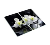Tagliere Vetro Temperato 2x30x52 cm con Piedini Antiscivolo Antigraffio Set di 2 Piastre con Stampe Durevole Piccolo Rettangolare Resistente al Calore da Cucina - Orchidea