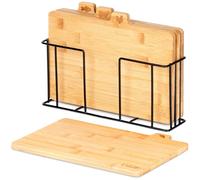 VILDE Tagliere in bambù con supporto in metallo, 28 x 20 cm, set da 4 pezzi, ampia gamma di applicazioni