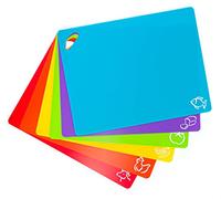 Taglieri in plastica flessibile extra spessi, con fori da appendere, icone dei cibi e retro quadrettato EZ Grip per maggior aderenza, set di 6 pezzi, lavabile in lavastoviglie