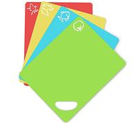 Taglieri in plastica flessibile extra spessi, con fori da appendere, icone dei cibi e retro quadrettato EZ Grip per maggior aderenza, set di 4 pezzi, lavabile in lavastoviglie