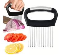 Taglierina Cipolla, Forchetta Cipolle, Acciaio per Verdure Affettatrice Guida, Supporto Aiuti per Affettare, Taglia per Patate, Carote, Carne