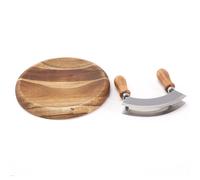 Taglierina Mezzaluna con Tagliere di Acacia per Preparazione Alimenti Rapida e P