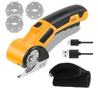 Taglierina per cartoni elettrici, con 3 lame di ricambio e blocco di sicurezza, 5 V, senza fili, batteria da 320 rpm, forbici universali per tagliare pelle, cartone, moquette, feltro (giallo)