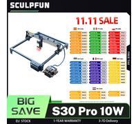 Taglierina per incisore laser SCULPFUN S30 Pro da 10 W, scheda madre a 32 bit, 410x400 mm, assistenza aerea automatica, messa a fuoco laser 0,06x0,08 mm