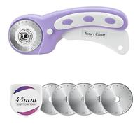 Taglierina rotante da 45 mm con 5 lame extra, manico ergonomico con blocco di sicurezza per tessuti, pelle, artigianato, cucito, trapuntatura, tessuto, perfetto per mano sinistra e destra (viola)