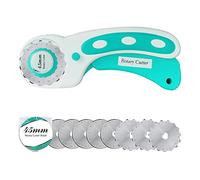 Taglierina rotante da 45 mm con 9 lame extra, manico ergonomico con blocco di sicurezza per tessuti, pelle, artigianato, cucito, trapuntatura, tessuto, perfetto per mano sinistra e destra (ciano)