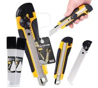 Taglierino Cutter Professionale 18 mm Taglierina per Moquette Pacchi Cartone Cutter Lama A Coltello In Metallo Pellicole Universale Tagli Precisione Autobloccante Con 21x Lama