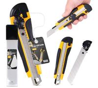 Taglierino Cutter Professionale 18 mm Taglierina per Moquette Pacchi Cartone Cutter Lama A Coltello In Metallo Pellicole Universale Tagli Precisione Autobloccante Con 11x Lama