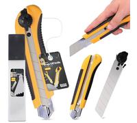 Taglierino Cutter Professionale 25 mm Taglierina per Moquette Pacchi Cartone Cutter Lama A Coltello In Metallo Pellicole Universale Tagli Precisione Autobloccante Con 11x Lama