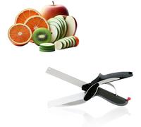 Taglierino Intelligente 2 in 1, Forbici con Tagliere, Coltello da Cucina con Mini Tagliere, per Insalate, Verdure, Carne, Mais, Patate e Pane, Nero