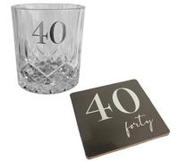 Taglio Vetro Whisky Tumbler E Sottobicchiere Set Regalo Scatola - 40th