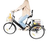 Tagowao 24 pollici 3 ruote triciciclo con due cestini, bici da città a 7 marce, bicicletta regolabile a tre ruote per adulti, uomini adulti, donne e anziani, nero