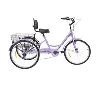 Tagowao 24 pollici 3 ruote triciclo bici da città a 7 marce triciciclo con cestino e luci di avvertimento, bicicletta a 3 ruote con schienale, bicicletta regolabile a tre ruote per adulti, viola