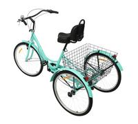 Tagowao 24 pollici 3 ruote triciclo bici da città a 7 marce triciciclo con cestino e luci di avvertimento, 3 ruote bicicletta con schienale, bicicletta regolabile a tre ruote per adulti, verde