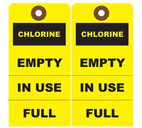 Tags 4 Less Etichette da appendere per bombole di gas cloro, etichette di stato per vuoto/pieno/in uso, 13 punti, cartone perforato, include corda elastica per appendere (cloro, confezione da 25)
