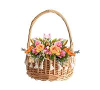 Tagtight Cesto Portaoggetti Intrecciato e Nastro Cestino per Ragazza di Fiori da Sposa Cesto di Fiori nel Rattan di Vimini per La Decorazione del Giardino di Casa