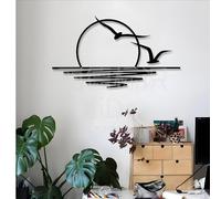 Tagtight in metallo Seagull, decorazione da parete con sole e gabbiani, decorazione per la casa astratta al tramonto, arte minimalistica, decorazione da parete per corridoio, soggiorno, sala da