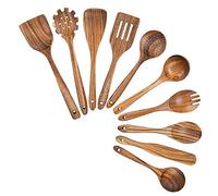 Tagtight Set di 10 da cucina con supporto, cucchiaio da cucina, spatola, mestolo per pasta, mestolo in legno d'ulivo, mestolo e spatola per cucinare, cucchiaio da servizio, set di utensili da