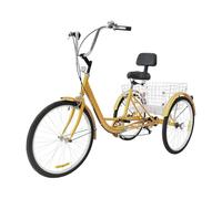 Tagtuell Triciclo per adulti da 24 pollici, 3 ruote a 6 marce, bicicletta per adulti, triciciciclo, bici da crociera con cestino per verdure leggero (giallo)
