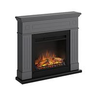 TAGU Larsen Camino elettrico con PowerFlame, riscaldamento e termostato, timer 7 giorni, effetto fiamma LED, telecomando (Grigio solido)