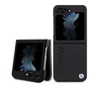 Tagua per Galaxy Z Flip 5 BMW Vera Pelle Nero Logo Metallo