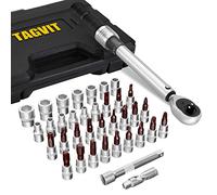 TAGVIT Chiave Dinamometrica 1/4", 5-25NM Chiavi Dinamometriche Bici 37 Pezzi Chiavi Dinamometriche Set con Barra di Estensione, Giunto Universale, Bussole Esagonali Allen e Torx per Bicicletta Moto