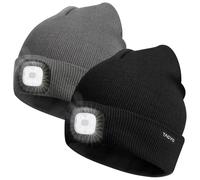 TAGVO 2 Pack USB Ricaricabile LED Cappello di Cappuccio, Illuminazione e Lampeggiante Allarme, Installazione Rapida Verwendbare Faro di Cappello, Unisex Winter Warmer Berretto Lavorato a Maglia
