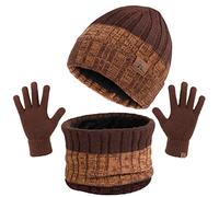 TAGVO 3in1 Inverno Berretto Scaldacollo Guanti Set,Ultra Morbido Elastico Addensare Caldo Pile Fodera Cappello In Maglia Berretto Sciarpa,3 Dita Guanti Touch Screen,Coordinati invernali da Uomo Donna