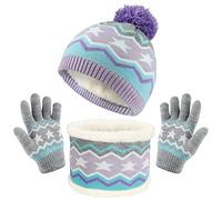 TAGVO 3in1 Invierno Set de Bufanda, Gorro y Guantes para Niños, Invierno Grueso Polar, Tejido térmico, Bufanda, Guantes, para Niños, Niños, Niñas, de 3 a 6 Años, Conjuntos de Accesorios de Invierno