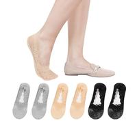 TAGVO 6 Paia Calzini Fantasmini Donna Pizzo Nylon Cotone Invisible Salvapiede Antiscivolo Calzini Calzini da donna Barca in Seta Ghiaccio Corti Donna con Gel Antiscivolo Nero Grigio Nudo