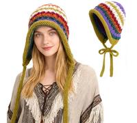 TAGVO Berretto Donna Boho Fatto a Mano con Cinturini Antivento - Cappello Etnico Traspirante per Autunno e Inverno