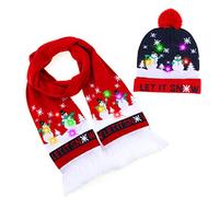 TAGVO Berretto Sciarpa con Luce LED, Cappello a Maglia di Natale Luminoso e Scaldacollo, Elastico Caldo Sciarpa Berretto per Feste Invernali, Taglia Universale per Uomo Donna e Bambino