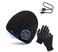 TAGVO Bluetooth V5.0 Beanie con Guanti Touchscreen Set, addensata Inverno Caldo Lavorato a Maglia Senza Fili Bluetooth Cuffia Cappello da Musica Altoparlante Stereo Incorporato e Microfono per Regalo