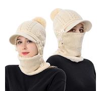 TAGVO Cappello e Sciarpa Donna Invernali, Set Di Cappelli e Scaldacollo In Maglia Calda Invernale, Cappello Lavorato a Maglia Flessibile Con Palla Di Pelo, Set Sciarpa Cappello Donna Per Sport