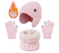 TAGVO Cappello Scaldacollo Guanti Invernale Set Bambini, 3 in 1 Sciarpa Guanti Berretto in Maglia, Guanti Touch Screen Termici, Cappello con Paraorecchie Calde Regali per 4 e 10 anni Ragazze Ragazzi