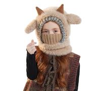TAGVO Cappuccio Invernale Bambini con Sciarpa & Copri Viso, Berretto Soffice Foderato in Pile con Corna Carine per Bambini 3-6 Anni, Passamontagna Caldo Antivento