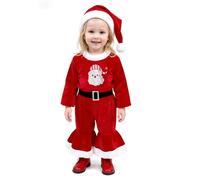 TAGVO Costume Babbo Natale Bambina, 3 Pezzi Velluto Top + Pantaloni + Cappello Set, Vestito Natalizio Elfa di Babbo Natale Bambini 90-130CM