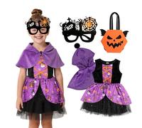 TAGVO Costume da Strega Halloween per Bambina, Ragazze Principessa Vestito Strega Viola Poncho Cappuccio Capo Paillettes Tulle Abiti serbatoio per bambini Halloween fantasia vestire per 1-6 anni