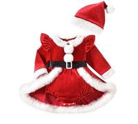 TAGVO Costumi Natalizi per Neonati e Bambini Piccoli 1-18 Mesi, Abito Natalizio a Maniche Lunghe con Gonna Rossa e Cappellino, Tutina Cosplay per Il Primo Natale di Neonati e Bambini Piccoli