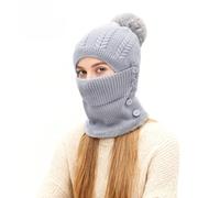 TAGVO Set Di Cappelli e Scaldacollo In Maglia Calda Invernale,Cappello Lavorato a Maglia Flessibile Con Palla Di Pelo,Fodera In Morbido Pile Spesso,Maschera Per Il Viso Regolabile Per Sport