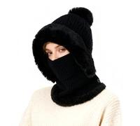 TAGVO Set Di Cappelli e Scaldacollo In Maglia Calda Invernale, Donna Passamontagna Maglia, Cappuccio in Pile Maschere Scaldacollo, Cappello Lavorato Flessibile Fodera In Morbido Pile Spesso,nero
