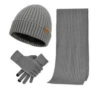TAGVO Set di Guanti Sciarpa e Cappello Invernali Per Uomo - Touch Screen, Sciarpa Lunga, Berretto Beanie In Maglia di Lana Morbida - Regalo Per Outdoor
