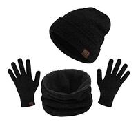 TAGVO Winter Beanie Hat, Scarf, Touch Screen Gloves 3 in 1 Kit di Accessori Caldi, Interna Morbido, Berretto Elasticizzato in Maglia per Berretto, Scaldacollo Elastico, 3 Dita Guanti Touch Screen